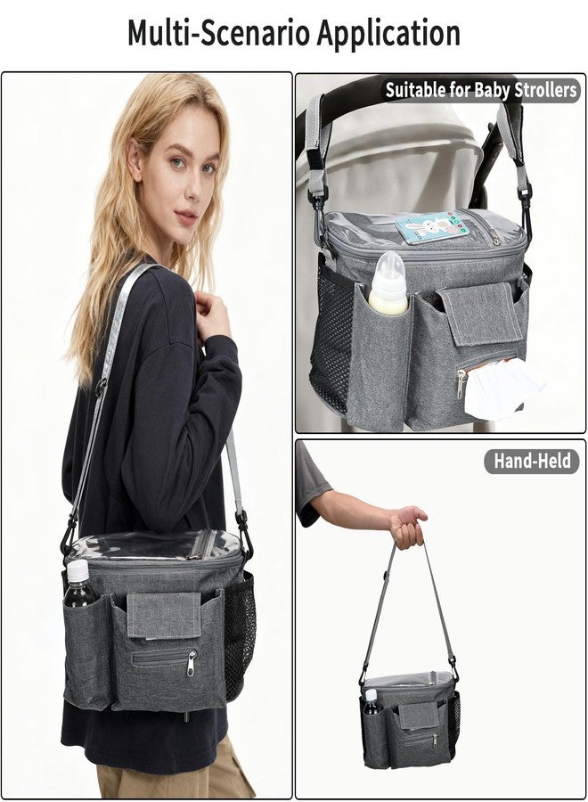 Smlper Stroller Organizer with Cup Holders, Adjustable Universal Organizer Caddy Bag - Phone Pocket & Detachable Strap for Baby Stroller and Pet Stroller (Grey) - Image 2